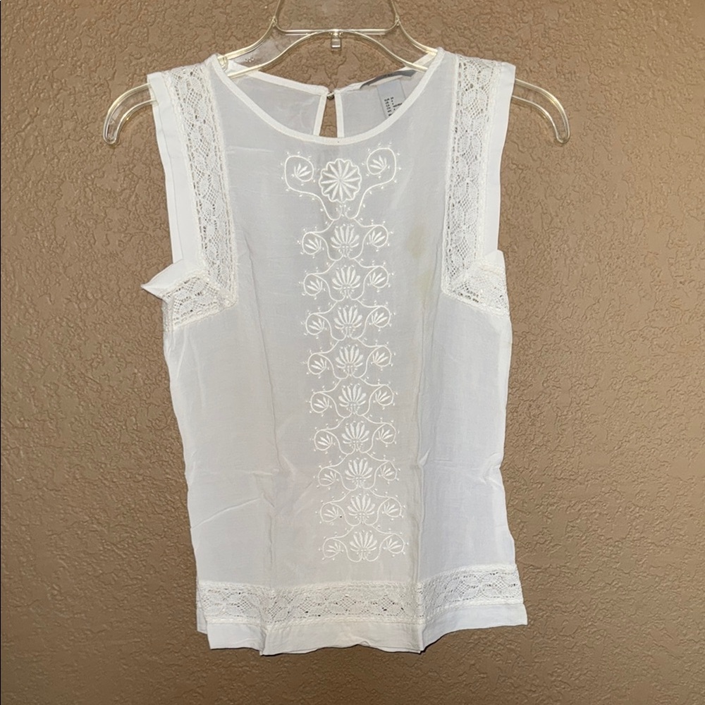 H&M White Embellished Tank Top Blouse